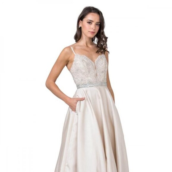 NEW LONG FORMAL SLEEVELESS A-LINE DRESS EMBROIDERED W/ SOFT...